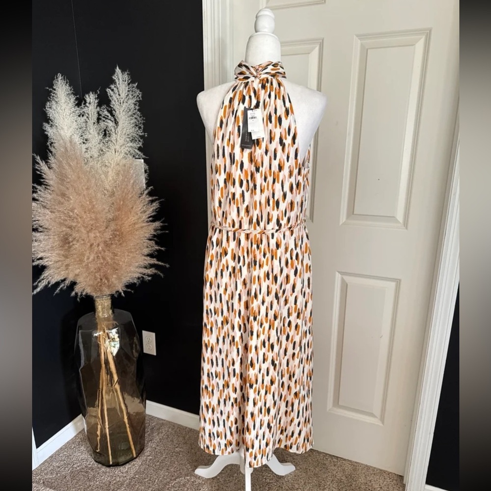 NWT Banana Republic Twist Neck Satin Colorful Print Midi Dress 
size Medium - Picture 9 of 12